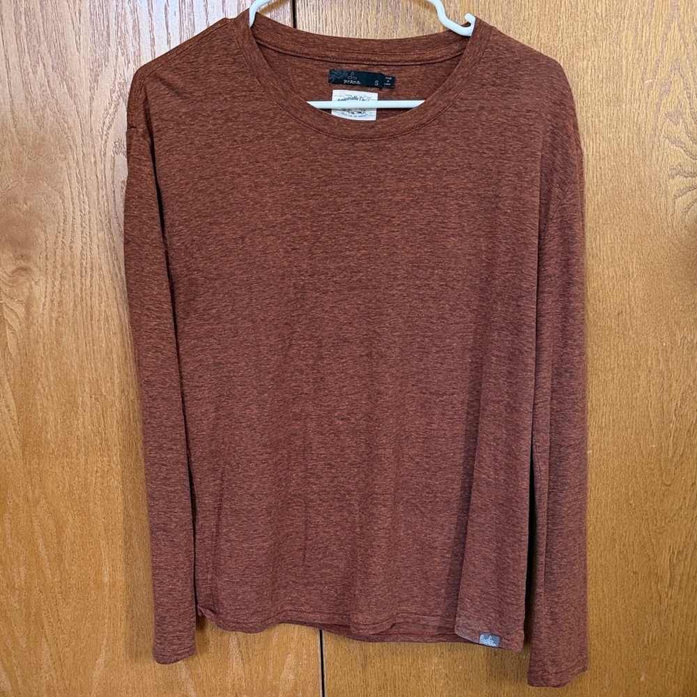 Prana Men's Long-Sleeve Crewneck Shirt in Rust Brown
